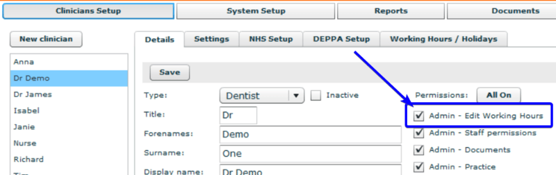 Working hours | DentalPlus Documentation