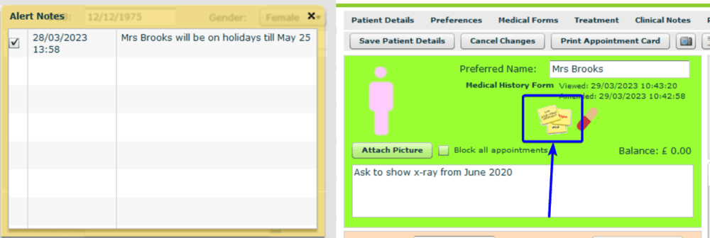 Patient notes | DentalPlus Documentation